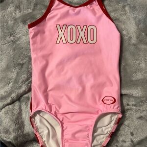 Ozone pink and red hearts leotard